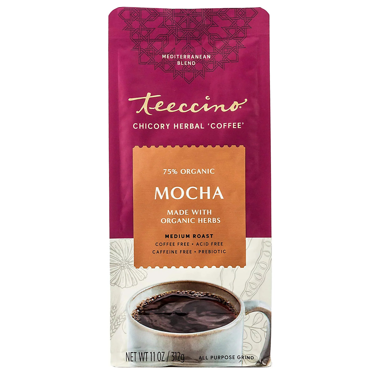 Teeccino (Pack ounce Medium Herbal Ground, Chicory 11 6) Coffee of Mocha Roast