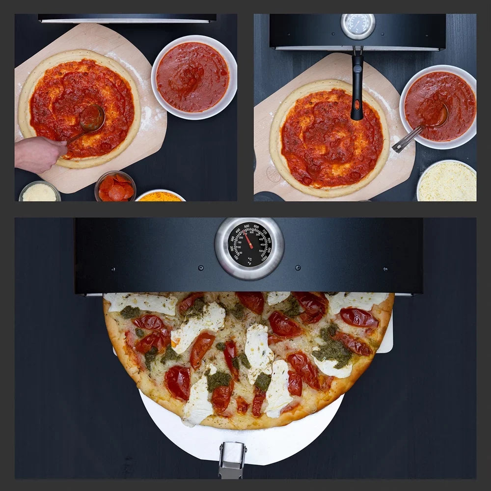 Pizza Slotted with Oven Scoop, Box Steel Deco Stone, Pizza 2-in-1 Pizza and Scraper, Stainless Open Peel, Grill 3-Layer Construction, Outdoor Functionality, (Black) Pizza Dough Grill Oven 13" Chef