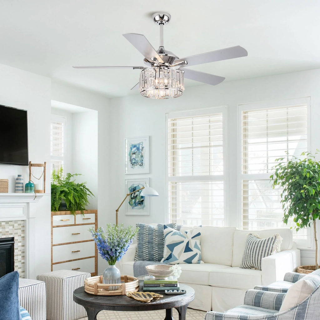 Chrome Crystal 5-Blade Remote Uncle 52" Wooden Modern Parrot Ceiling Fan with