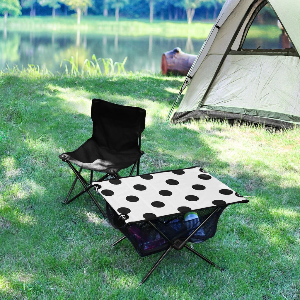 Bag Table for Picnic Table Table Black Portable Camping Dots with Hiking Storage BBQ Foldable Polka Compact Fishing Outdoor Beach