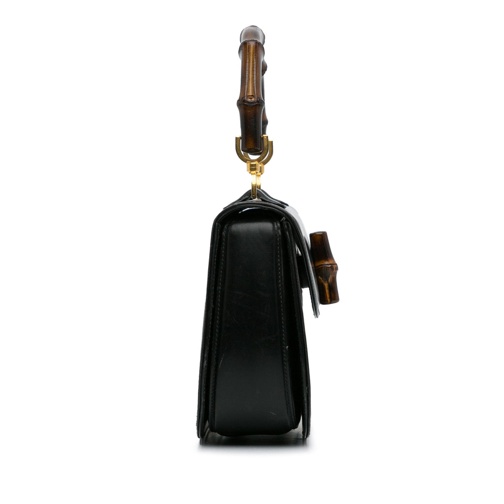 Handbag (Good) Unisex Black Bamboo Pre-Owned HandleBag Night Gucci Calf Authenticated Leather Top