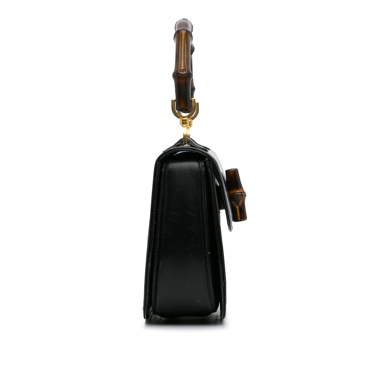 Handbag (Good) Unisex Black Bamboo Pre-Owned HandleBag Night Gucci Calf Authenticated Leather Top