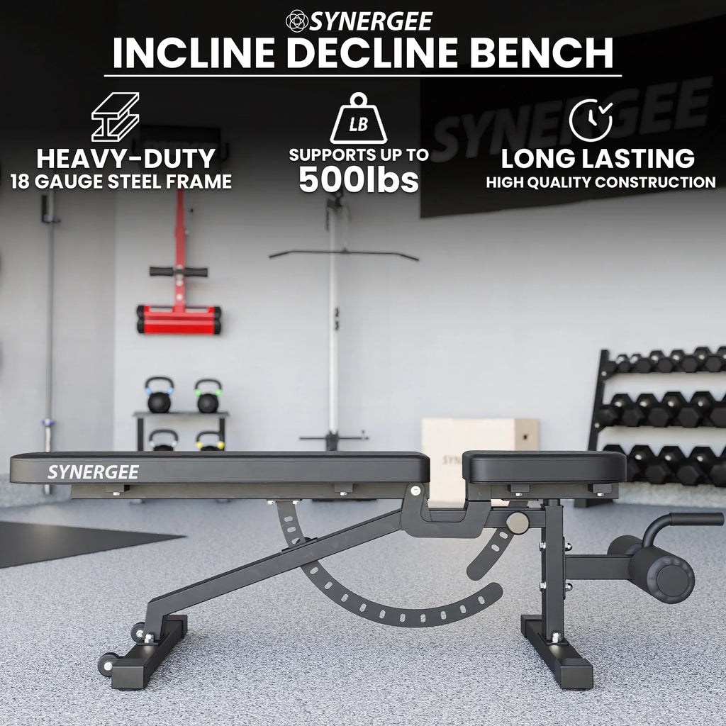 & Exercises Workout Great for Workouts. Bench Dumbbell & Barbell Incline Adjustable Press and Gym. Garage Decline for Synergee Home Commercial, Weight Bench.