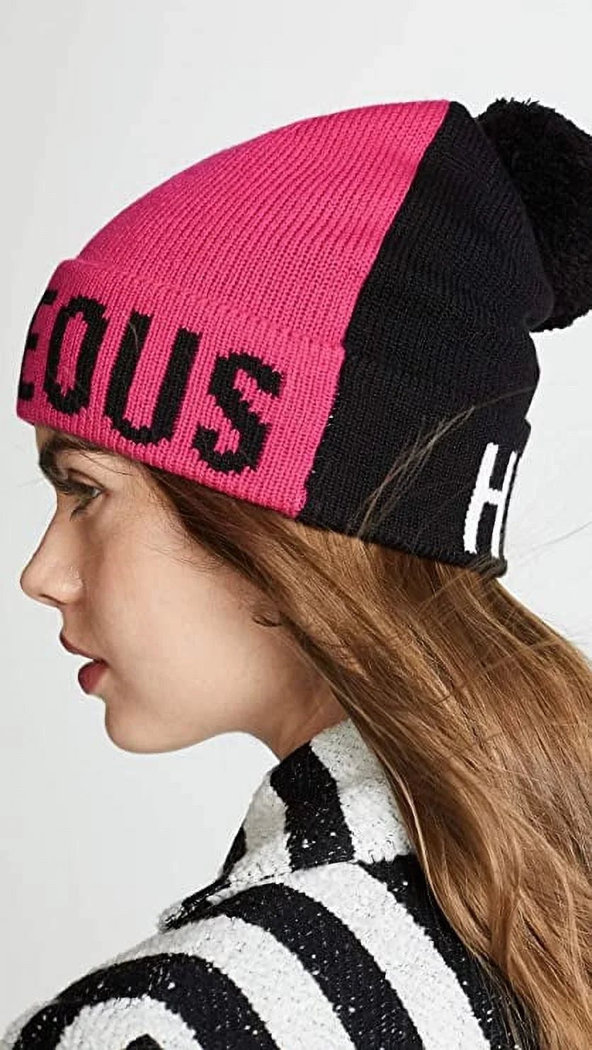 Hat, Kate New Women's York Spade Beanie Gorgeous Black/Pink Hello