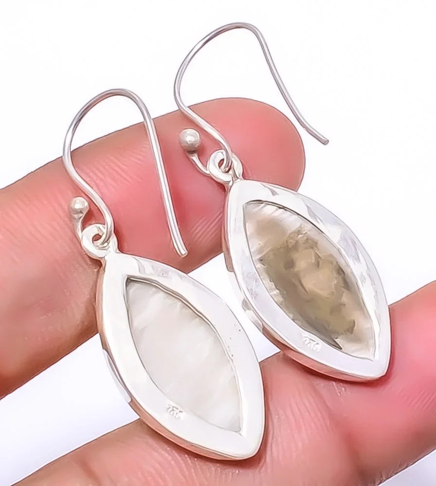 925 Day India A379, Beautiful Plated Jewelry - Birthday Gemstone White Woman Silver 1.76" Earring Valentine's Gift, Jewelry Gift, Scolecite For