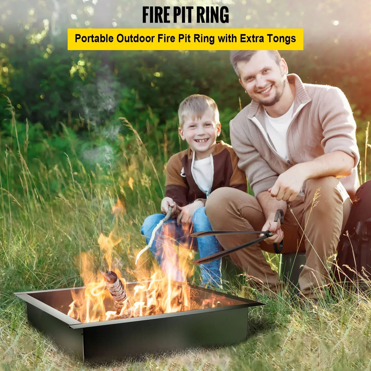 Duty Fire 36" Bonfire Ring, DIY Pit with Insert, Patio, Fire Fire Insert Square with Outdoor, Installation Ring, Heavy Simple for BENTISM Liner Tongs Backyard Pit Steel