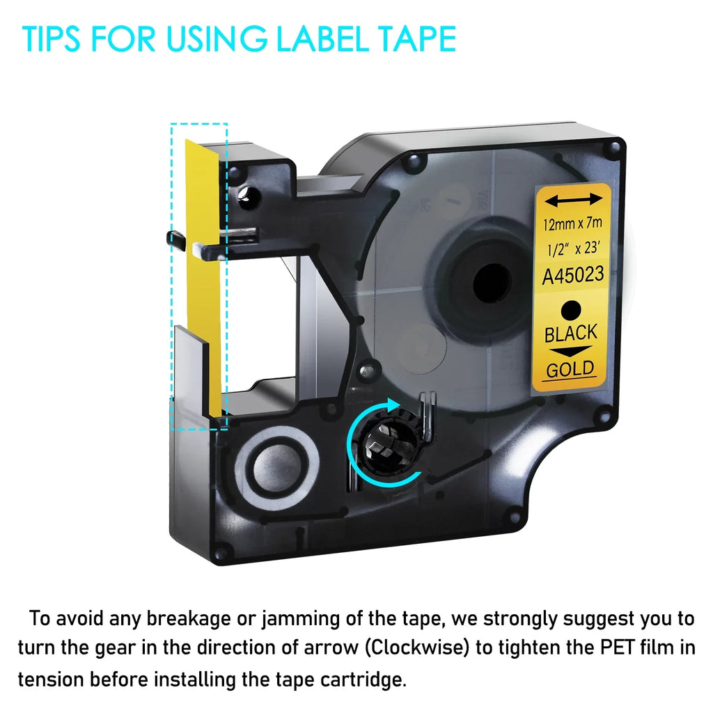 50PK Compatible Tape LabelManager Maker 7m for DYMO D1 for Gold Black Label LabelWriter 12mm on LabelPoint 45023 Label GREENCYCLE