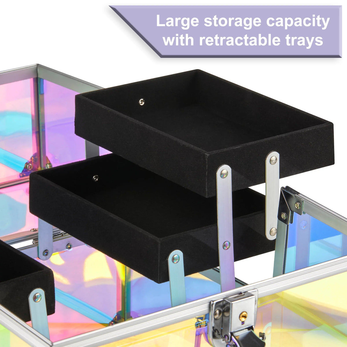 7.9" 9.85"x Train Translucent, Organizer, Case 6.7"x Cosmetics Iridescent Trays, 4 Makeup
