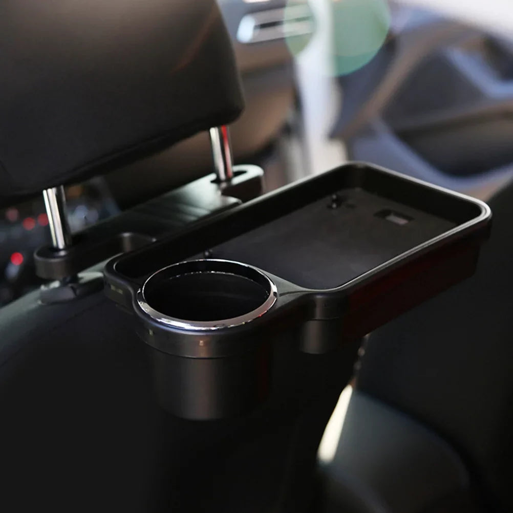 Folding Car Drink Table Back Desk Rear Tray Seat Food Holder (Black) Universal Mount Travel Cup Stand