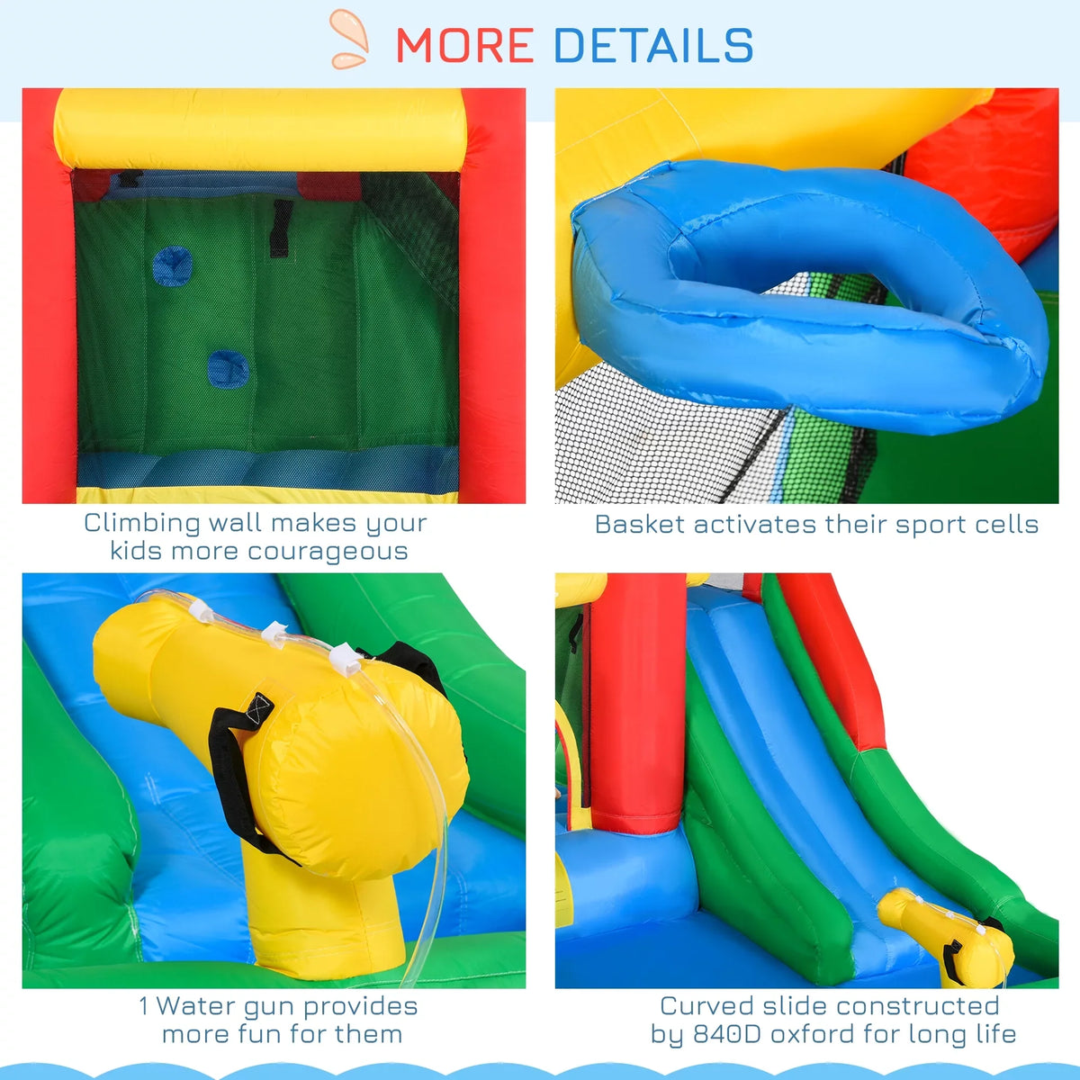 Inflator Kids Included, Water Backyard Slide Castle Bounce Inflatable House Water Water Activity Outsunny Jumping Pool, POWANLI 6-in-1 Cannon, Climbing Toy with Play Kids Outdoor Wall,
