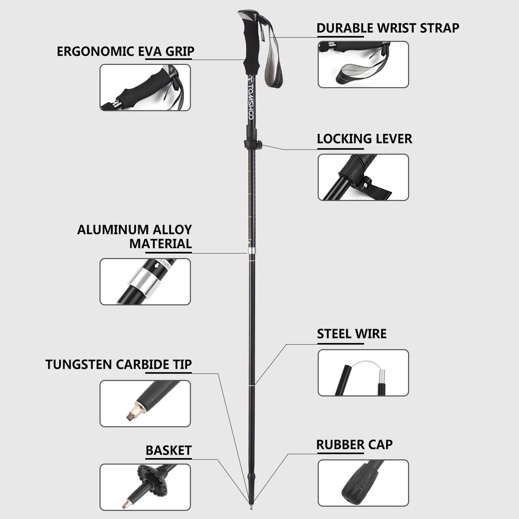 Sturdy Lightweight TOMSHOO Trekking Hiking for Backpacking and Camping Collapsible Portable Pole Set