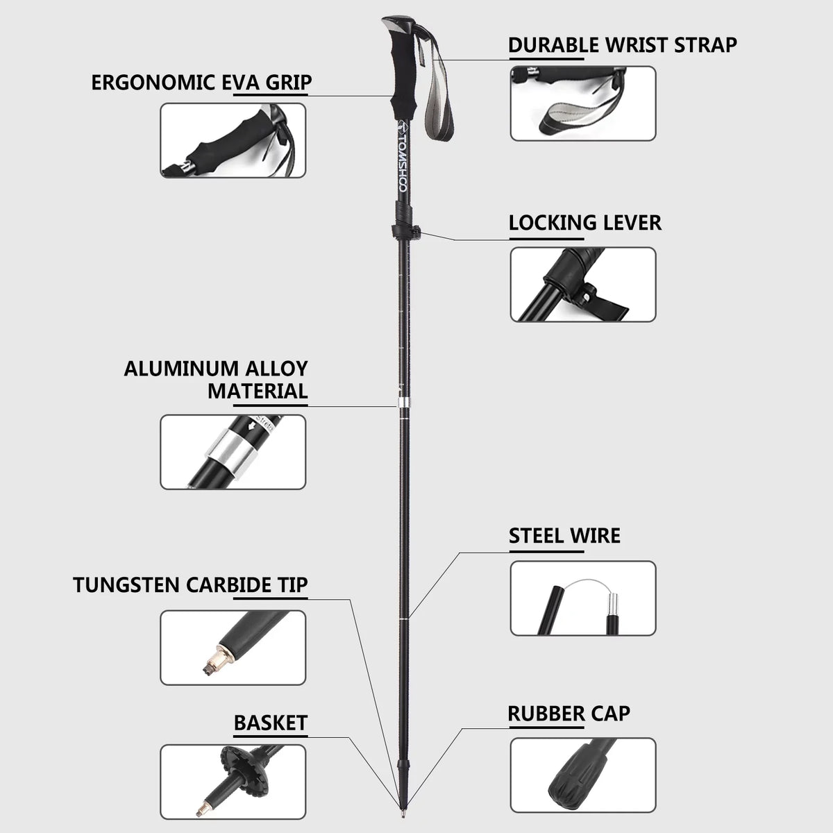 Sturdy Lightweight TOMSHOO Trekking Hiking for Backpacking and Camping Collapsible Portable Pole Set