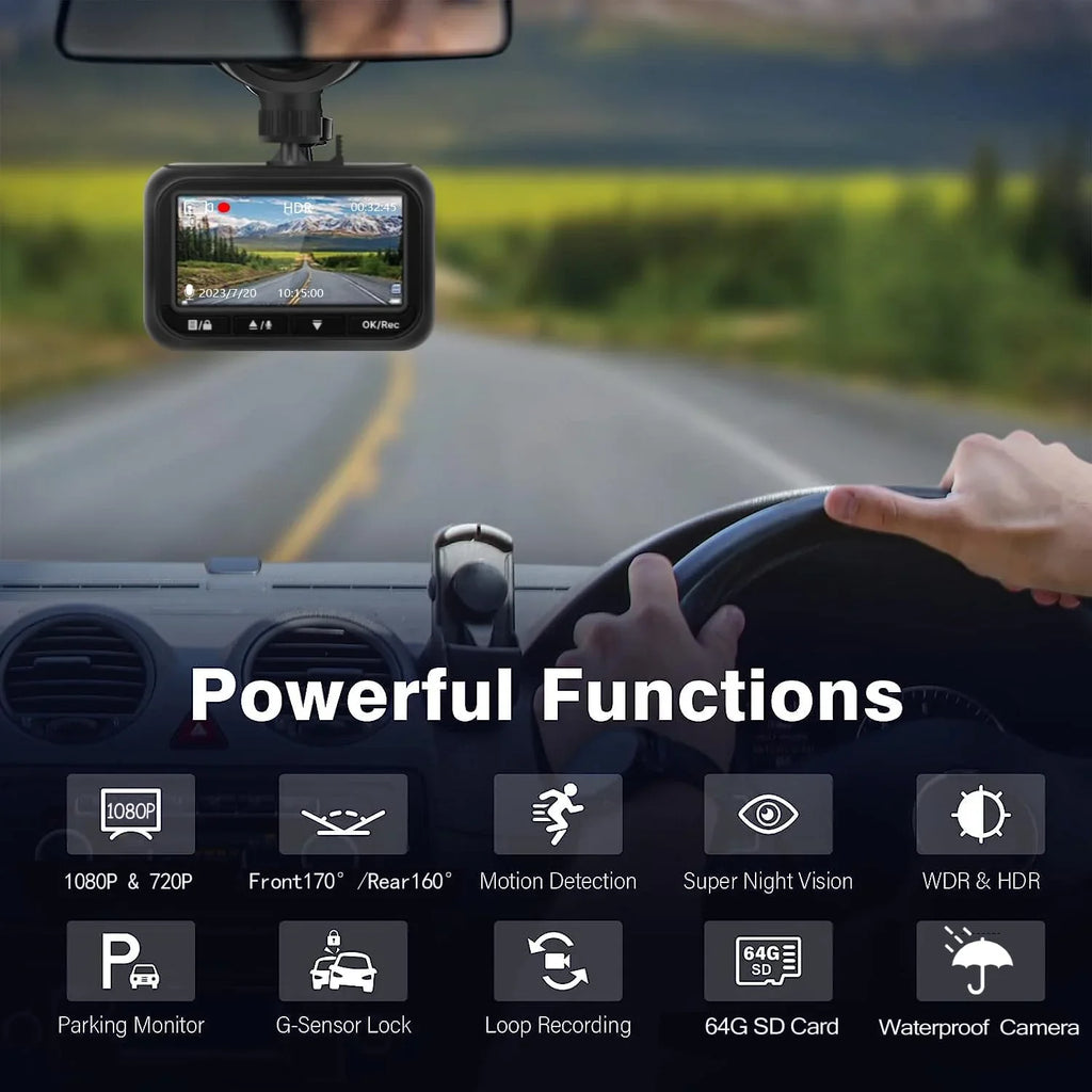 64G HD inch 2.45 WDR, IPS 2 Night and Dash SD Screen, Cars, Front for Cam Camera , Vision, Full 1080P Dash Rear,