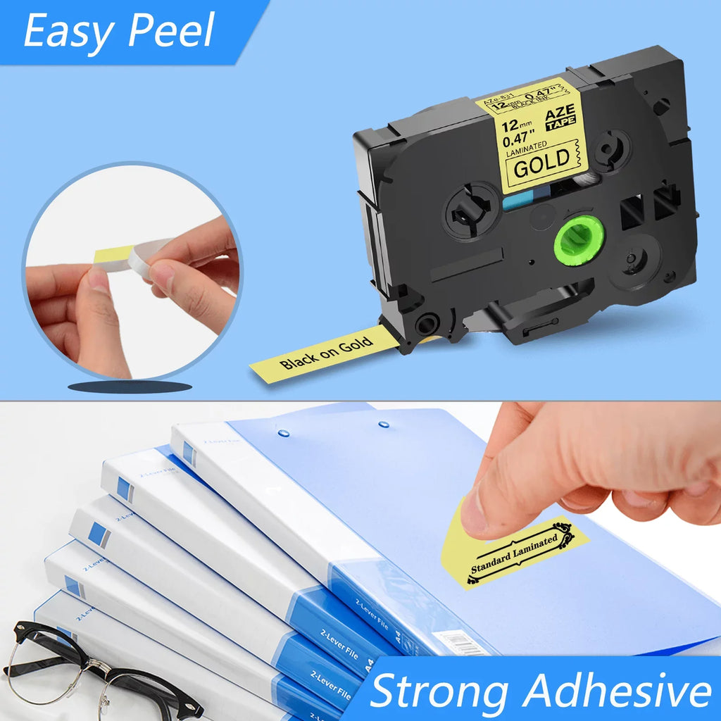 Tape Compatible Label Brother 50PK on Black TZe831 GREENCYCLE for TZ P-touch 12mm TZe-831 TZ831 Gold Laminated TZ-831 TZe