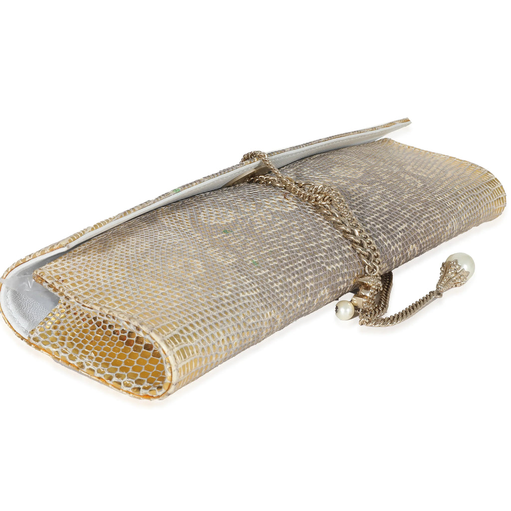 Clutch Tube Vintage Pre-Owned Flap Gold Chanel Lizard