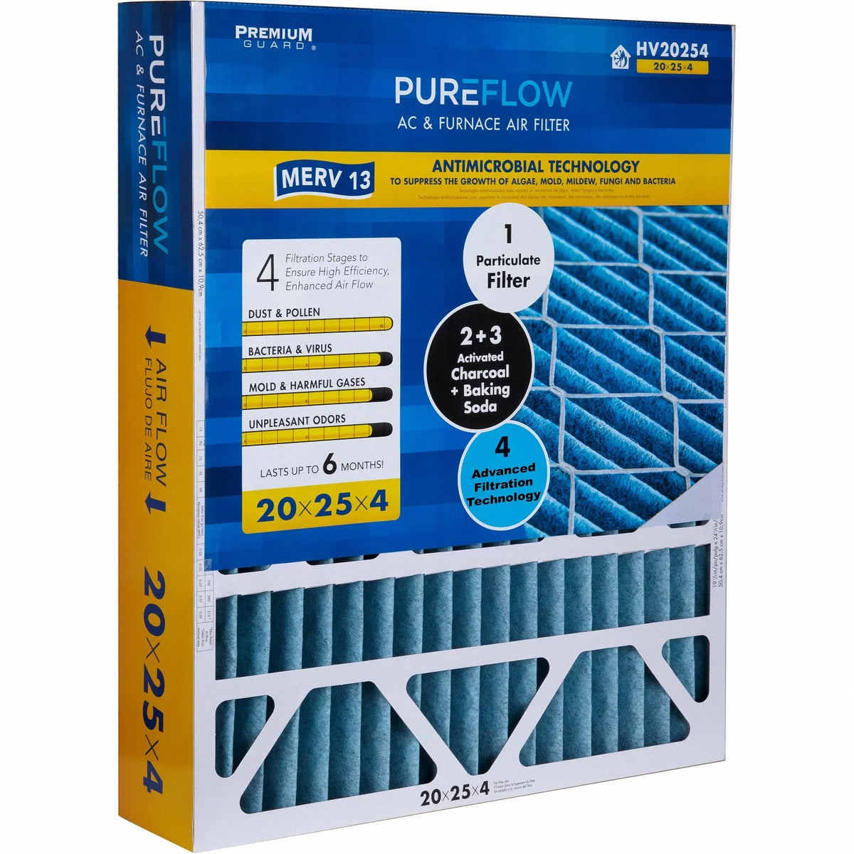 Furnace MERV-13 Home Air of Pack-of-2 Technology, PureFlow, Advanced 4 20x25x4, with Layers Filter Filtration