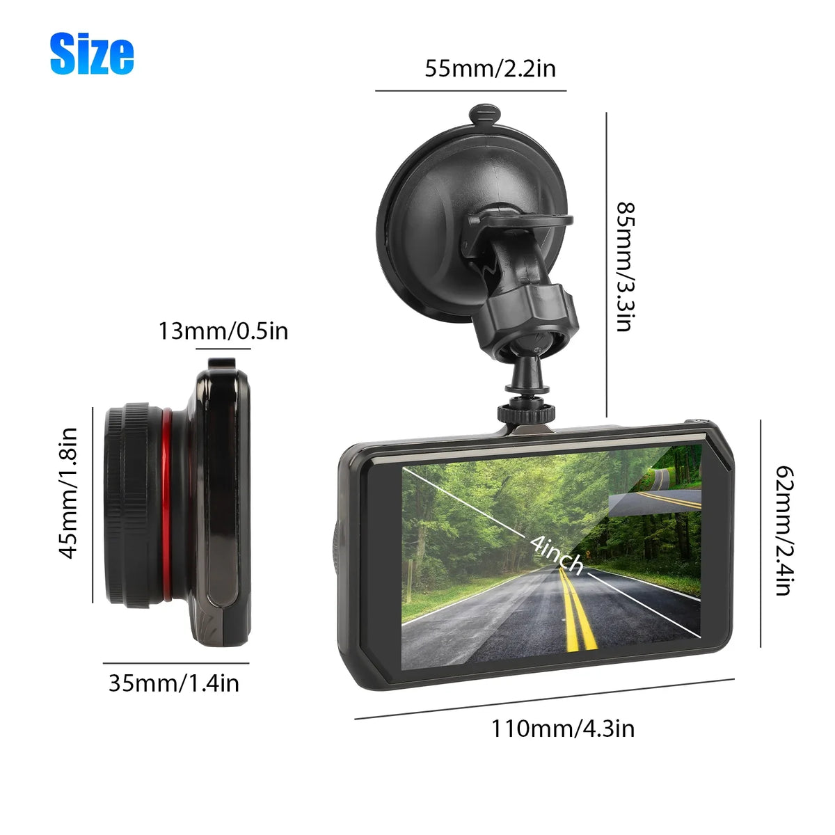 Camera Vision, Motion with and IPS with Driving Wide Dash Front Cam, Dual DVR EEEkit Dashboard 1080P Recorder Car Display, Angle, Dual 4inch Rear Lens 480P G-Sensor/ Detection Dash 170° Night Car
