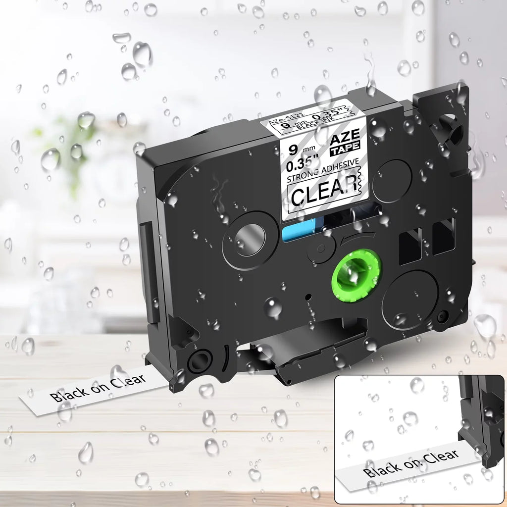 Extra Label TZ-S121 Pack D400 TZe-121 Laminated PT-D210 Brother 8 Tape Maker for D600 0.35'' Label P-Touch on Tapes 8m in 9mm use Black 26.2ft TZ-121 Clear Compatible GREENCYCLE Strength TZe-S121