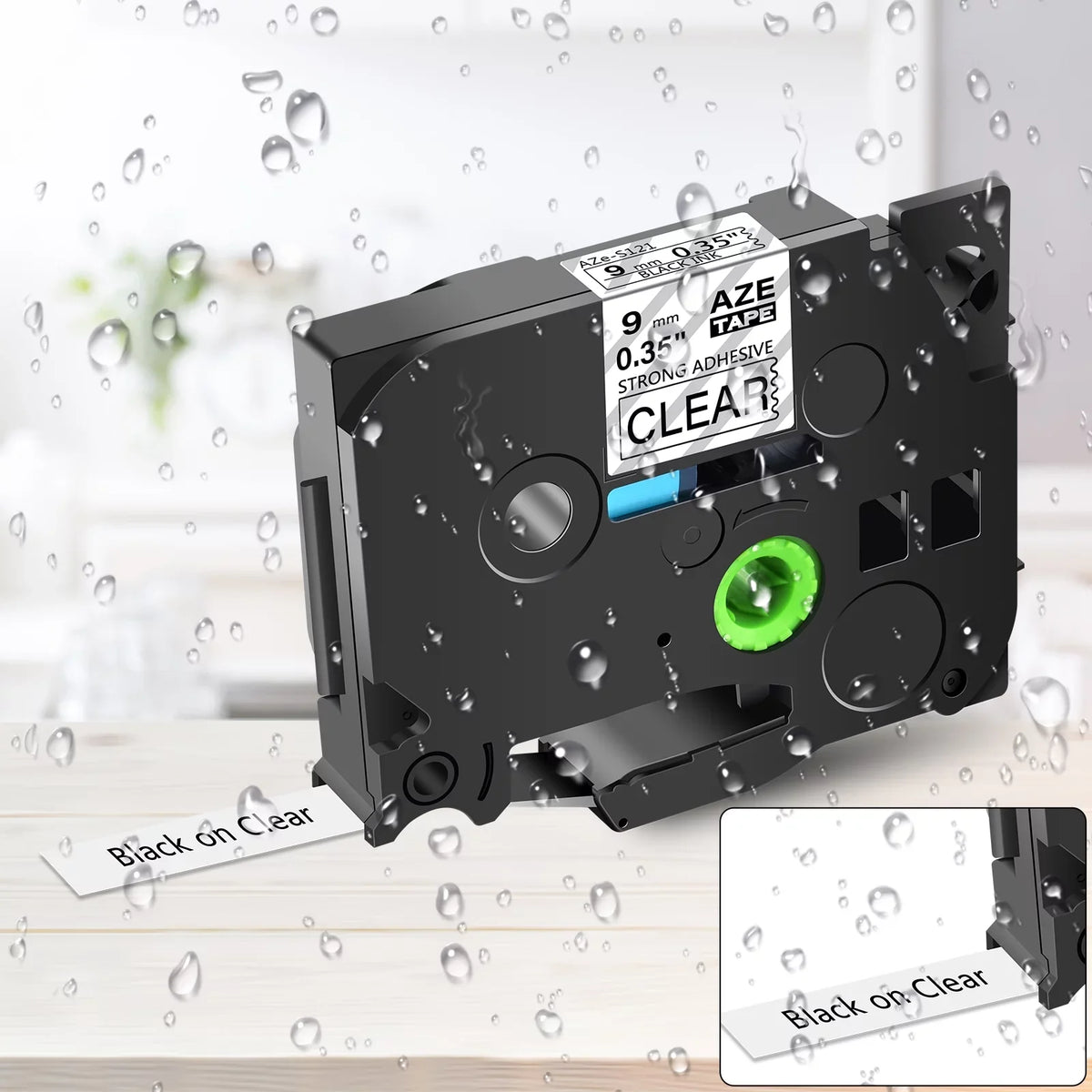 Extra Label TZ-S121 Pack D400 TZe-121 Laminated PT-D210 Brother 8 Tape Maker for D600 0.35'' Label P-Touch on Tapes 8m in 9mm use Black 26.2ft TZ-121 Clear Compatible GREENCYCLE Strength TZe-S121
