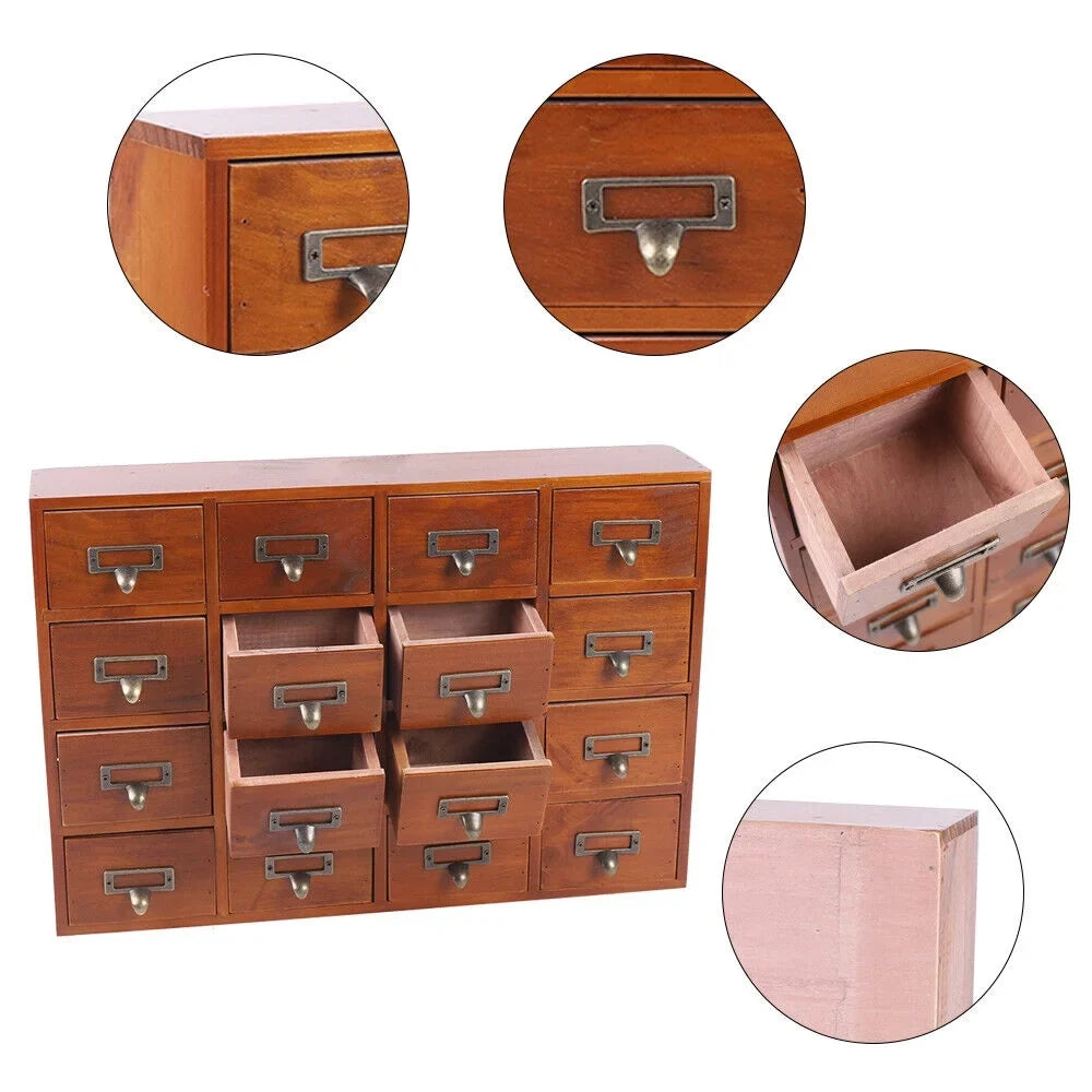 Card Wood Label Drawers Catalog Holder Medicine Apothecary Cabinet Vintage 16
