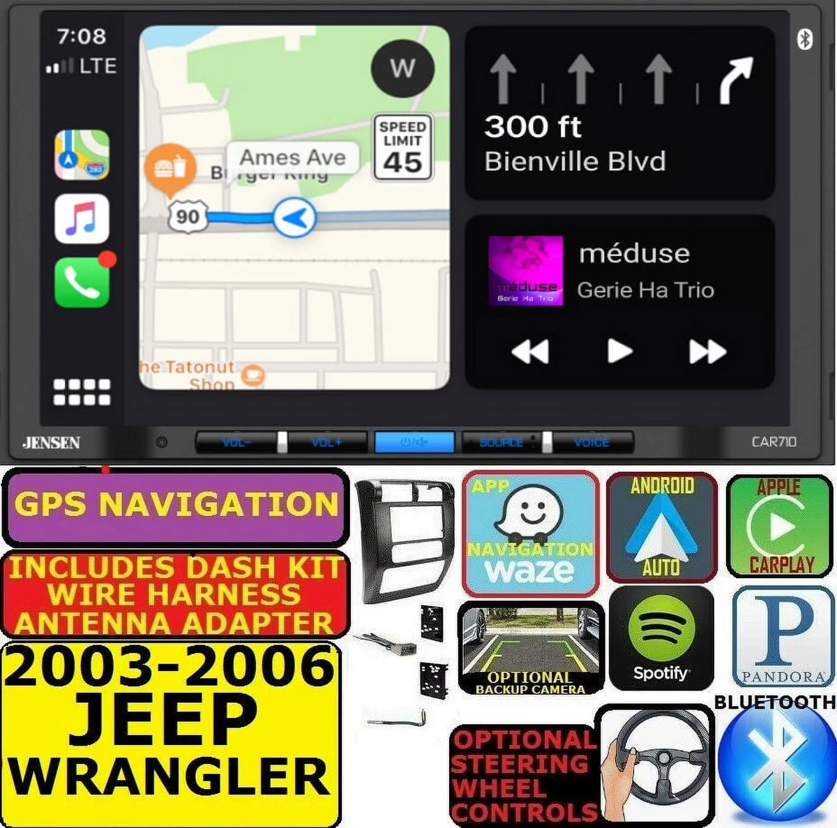 GPS ANDROID STEREO JEEP NAVIGATION WRANGLER CARPLAY 03-06 AUTO RADIO BLUETOOTH APPLE CAR