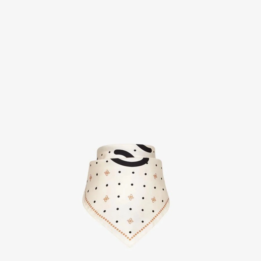 Fendi cm Ivory Silk Black Logo FF Karligraphy 33 Scarf FXT337