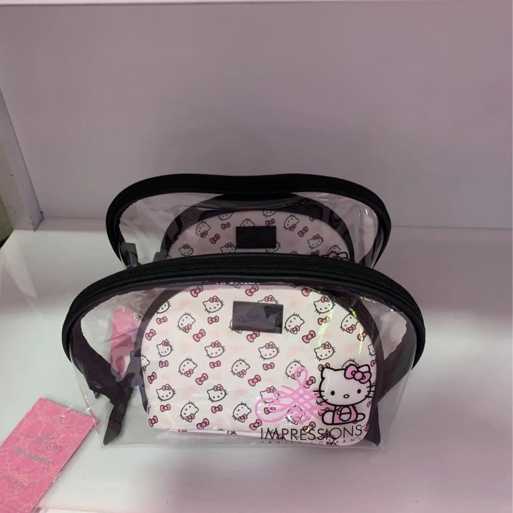 Pcs Bag (White) Waterproof Impressions Makeup Vanity Hello Clutch Kitty 2 Travel Nested Purses, Clutch