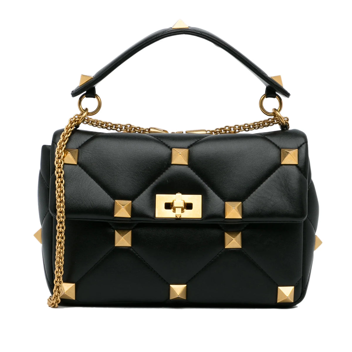 Roman Medium Stud Calf Satchel Valentino Leather Authenticated Pre-Owned Black (Good) Unisex