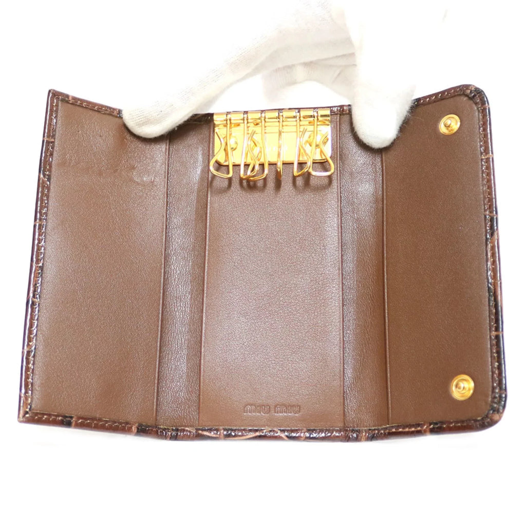 Case Leather Pre-Owned Miu Miu Miu (Fair) Brown Key Women's