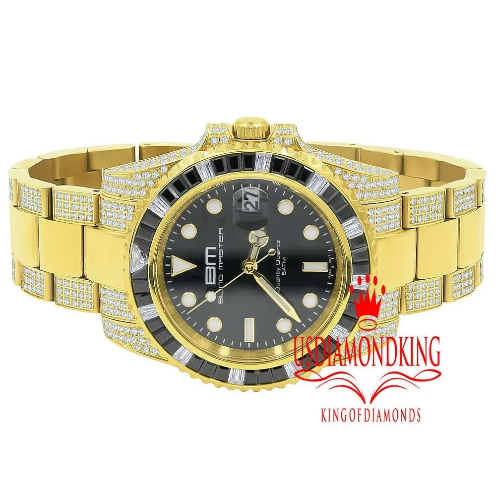 Simulated 18K Presidential Full Steel mm 40 Watch Stainless Gold Men's W/Date Yellow Diamond