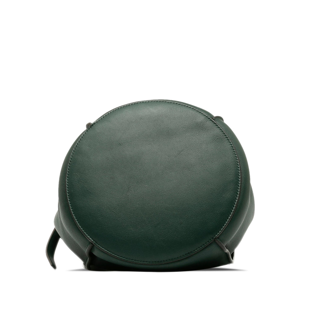 Authenticated Big Pre-Owned Unisex Bucket Leather Bag Calf Celine (Good) DrawstringBag Bag Bucket Green