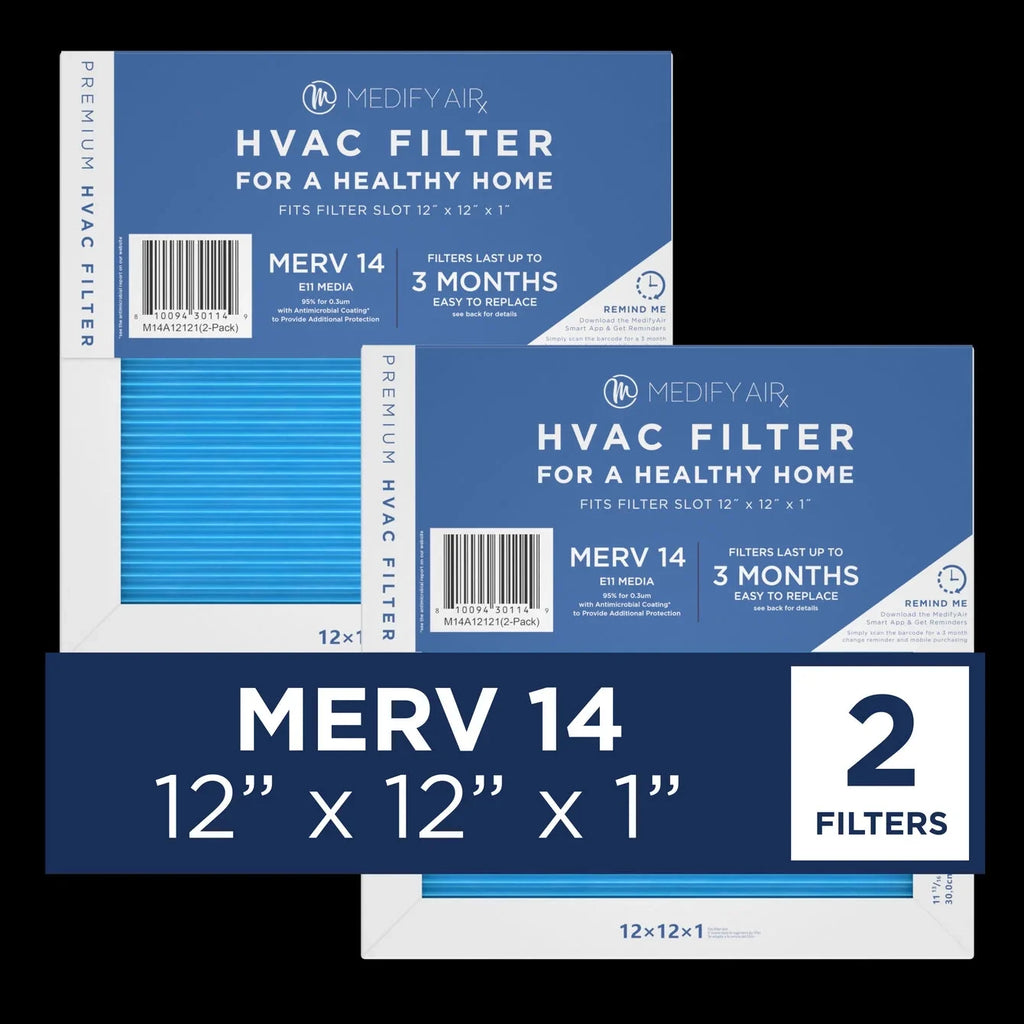 Particles Filter 12x12x1 Pleated (MERV Air HEPA Cleaning 14, Medify 95% Air 2-Pack)