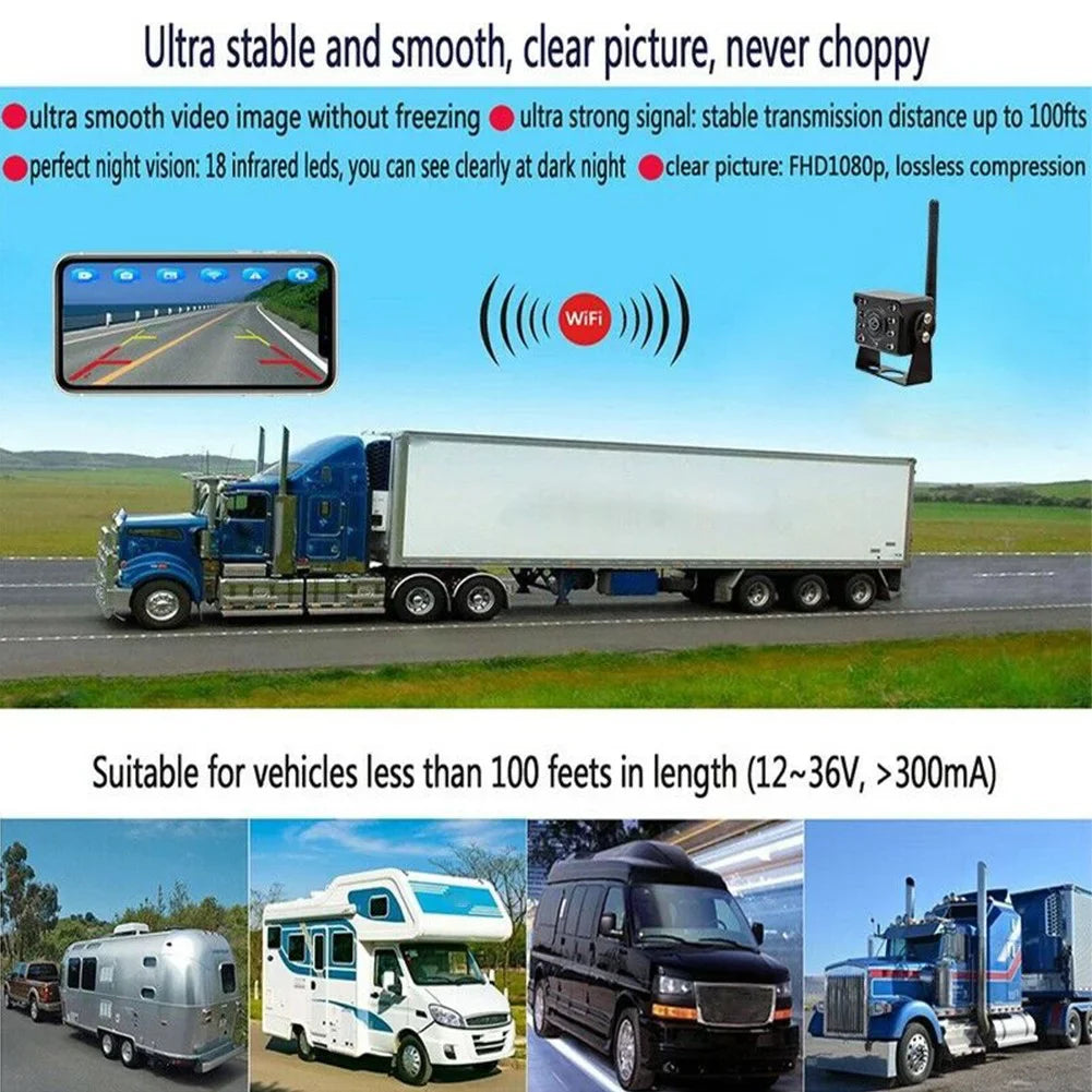 Rear Reversing Bus shockproof WIFI RV View Camper Camera Wireless Truck Trailer