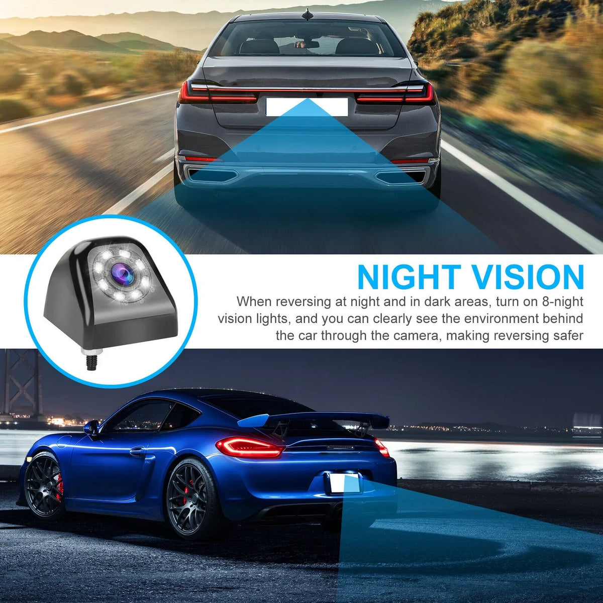 Backup Vision View Reverse 170° Waterproof Parking Night 8LED Rear Car Camera HD