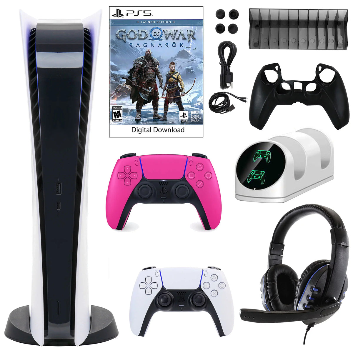 Pink Kit and Controller Extra Dualsense Accessories Digital with Sony PlayStation 5 Console GOW