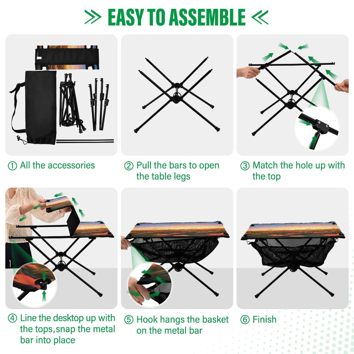 BBQ Table Outdoor in Autumn Storage with Fishing for Bag Table Leaves Picnic Folding Beach Portable Camping Compact Table Sunset Travel