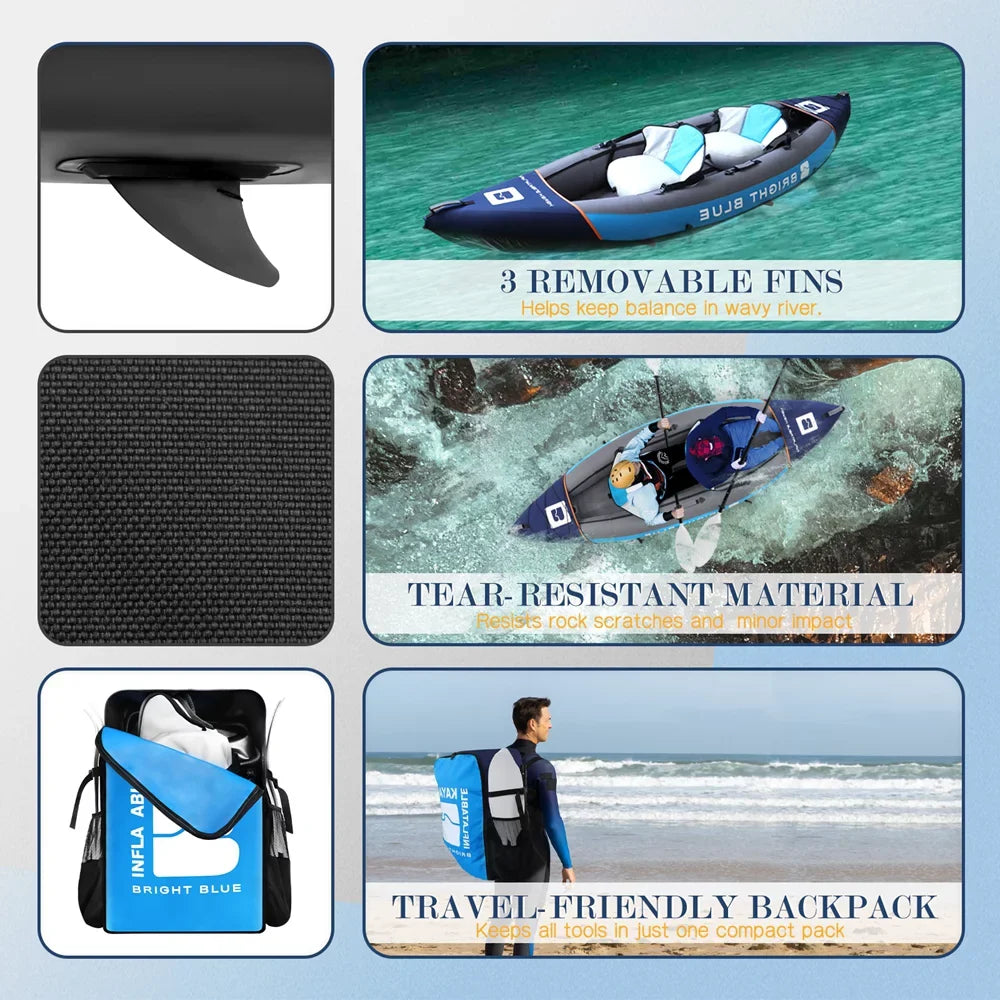 2 Inflatable Paddles Person 2 Blue Sekkvy Set Kayak for Bag Fishing Blow 11ft Fins Up and 3 Angler Kayak Adults Carrying with