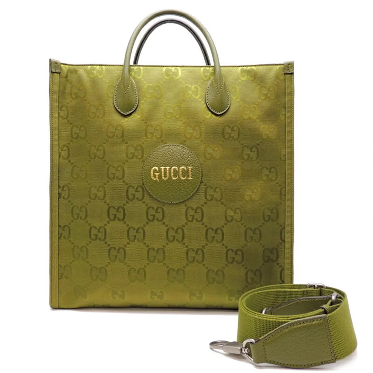 Only) Off The Forest Recycled Lining Grid Gucci Bag GG Tote (Day Green 696043 Medium Nylon (Good) Pre-Owned Ladies