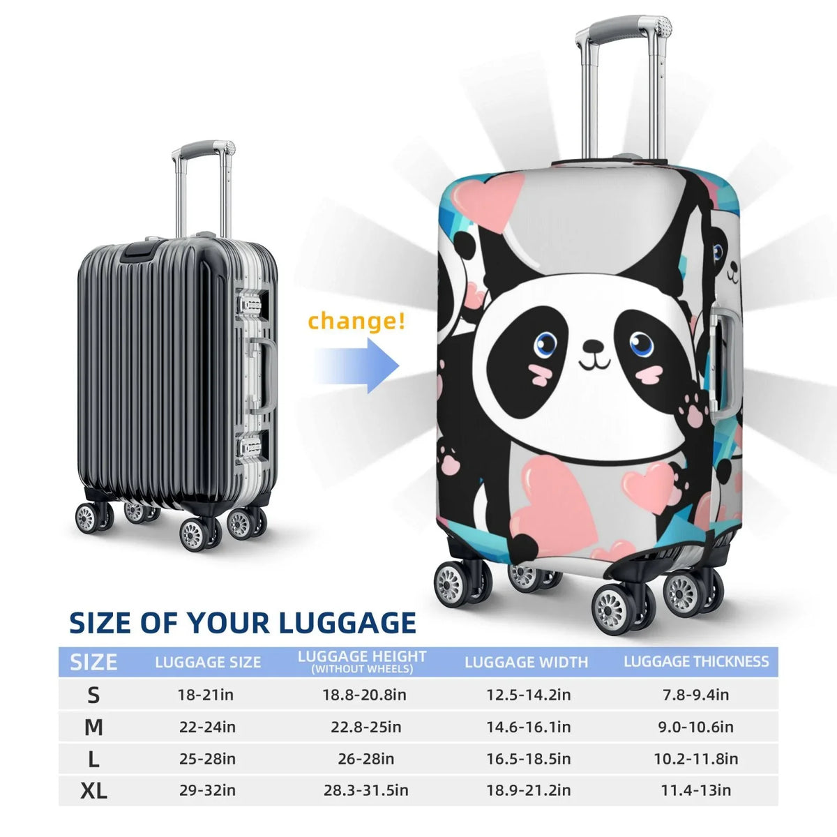 Luggage Looking Luggage Your Protector Panda Cute Suitcase Haiem Anti-Scratch New Cover,Durable, Pink Medium - Technology Washable Keep Hearts With