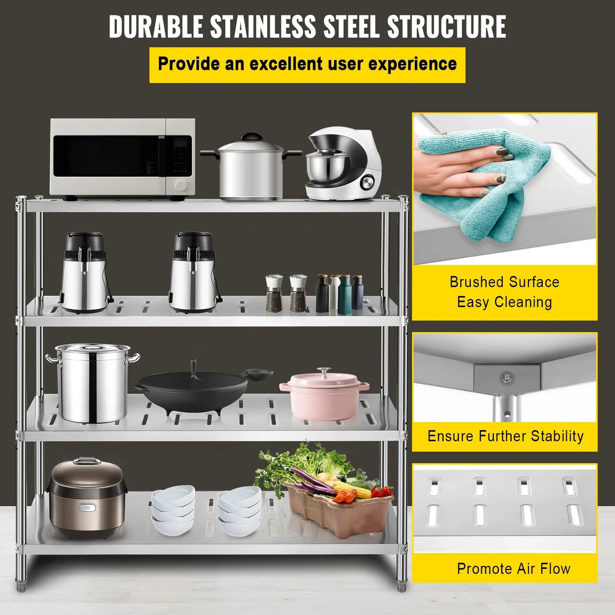 Duty Shelving 59.1x17.7x61in BENTISM Steel Heavy Shelf Stainless 4-Tier Garage