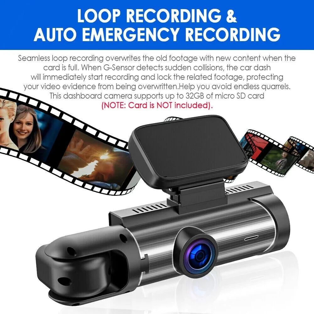 and Lens JLLOM 1080P Inside Dash Cam Camera Dual - DVR Car with Front