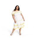 the Marie Ric Plus Rac Women's Dress Lisa Off Shoulder - Size White/Yellow, 1X Fernandez