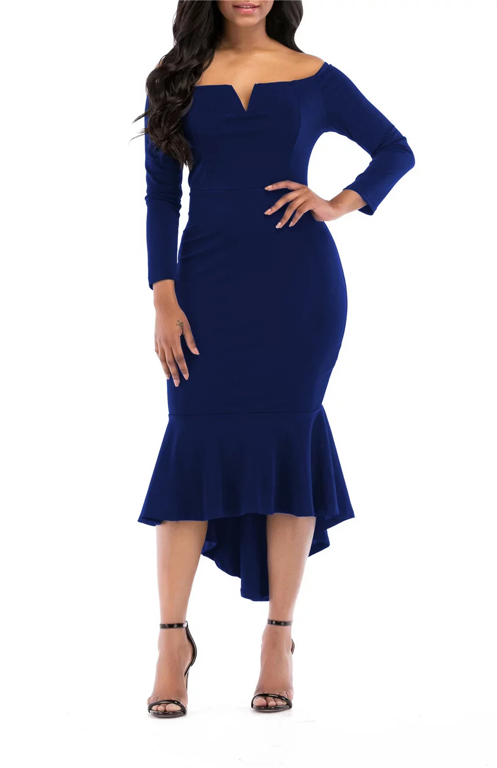 V 3/4 Cocktail Dresses Prom Ball Long Women's Neck Maxi Bridesmaid Party Sleeve Casual Dresses KISSMODA Formal Bodycon