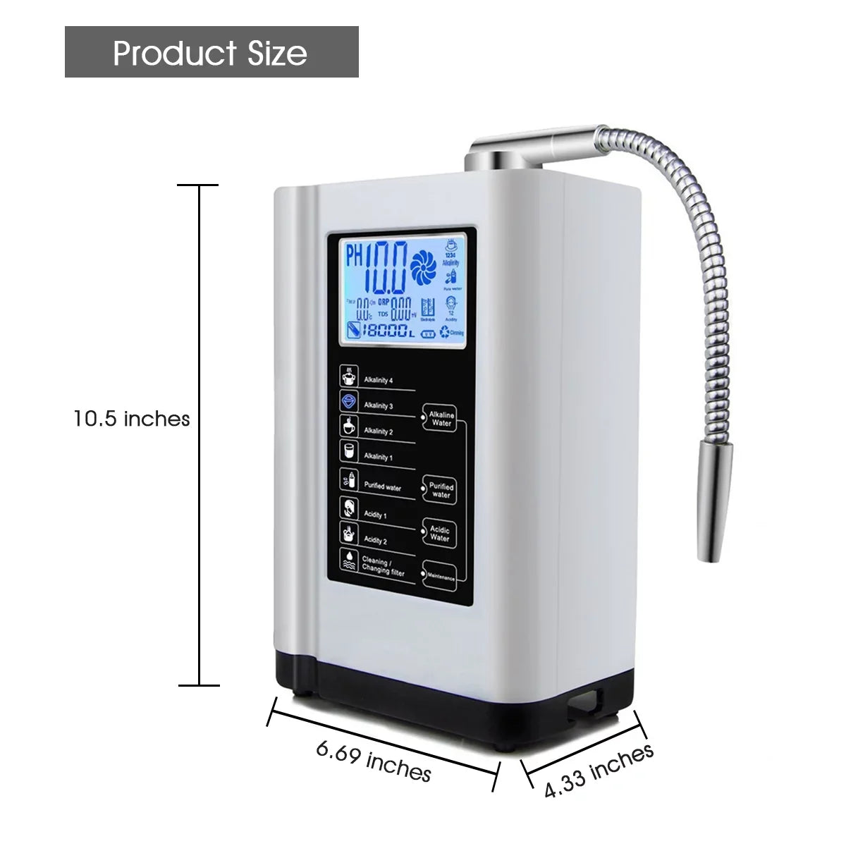 PH Ionizer, Water filter,7 Water Water to Liters 3.5-10.5 Machine, Alkaline Auto-cleaning,Intelligent Machine White) Water Purifier Acid Alka 8000 per up Settings, -500mV Voice ORP,