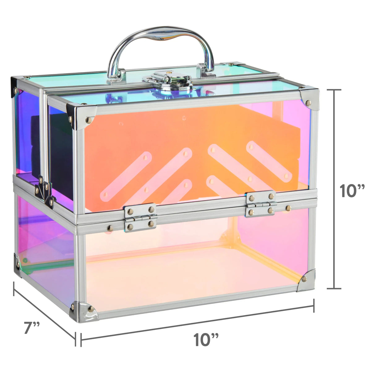 7.9" 9.85"x Train Translucent, Organizer, Case 6.7"x Cosmetics Iridescent Trays, 4 Makeup
