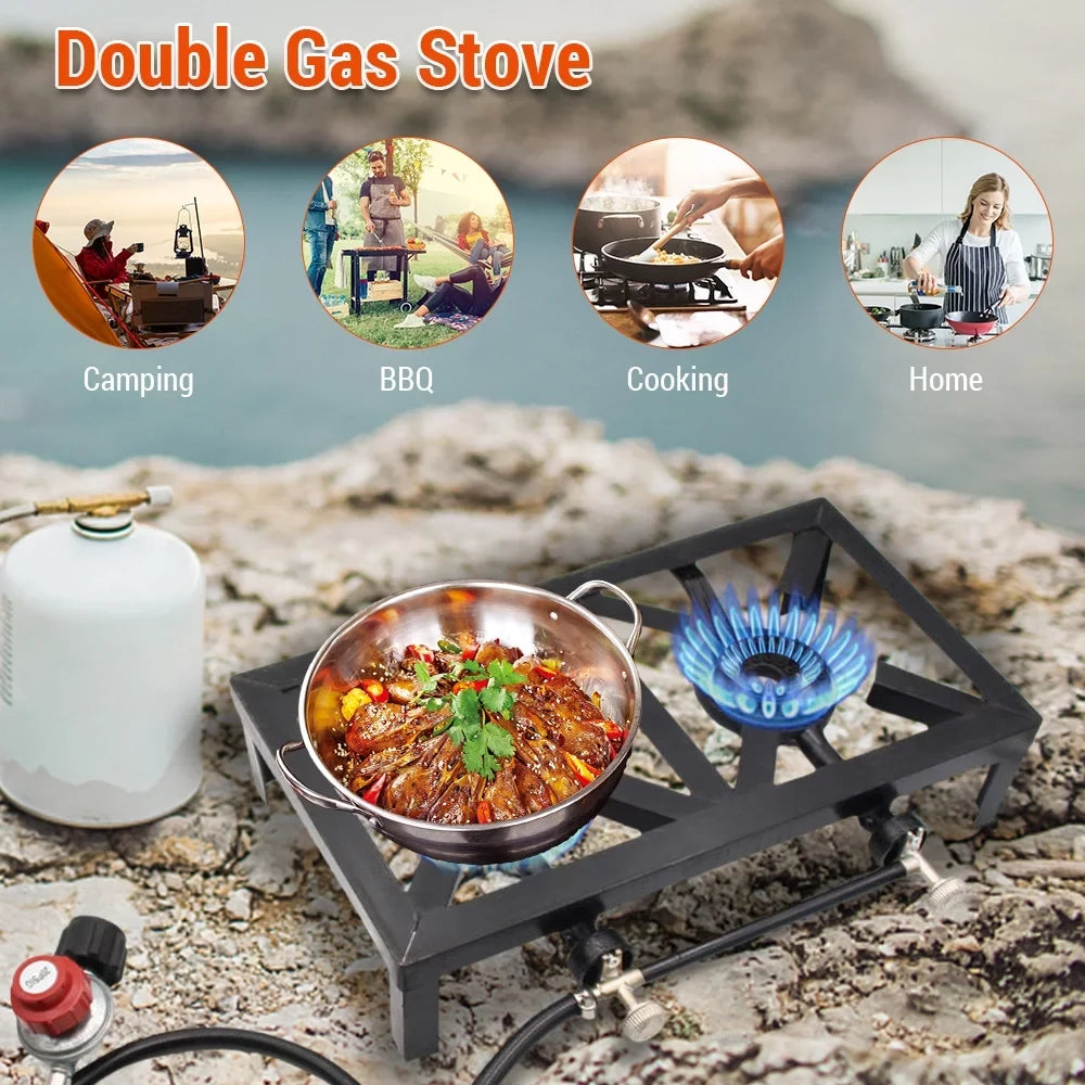 Stove for Double Patio Standard Camping Size Gas Cooking BBQ Propane Cast Iron Lixada