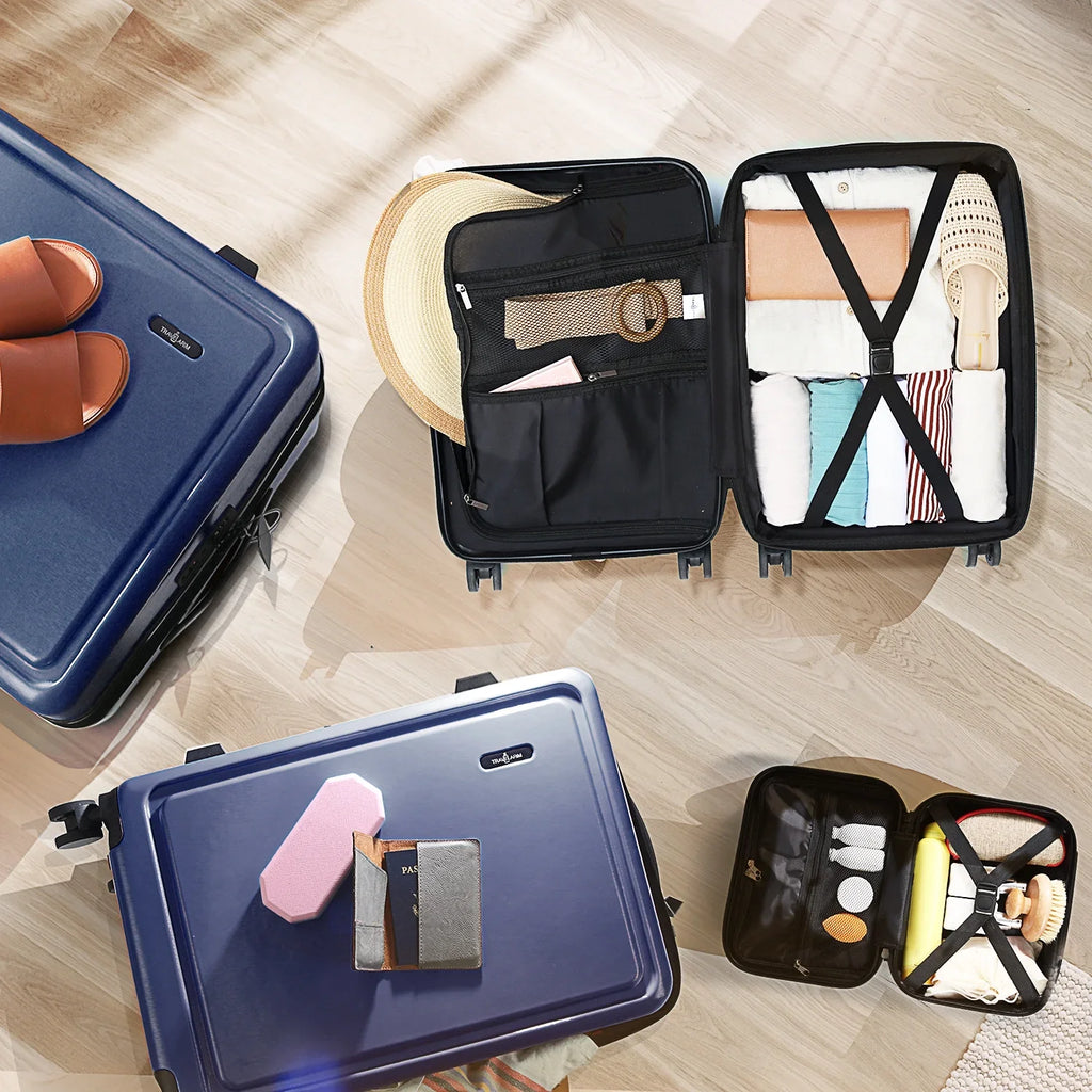 Set, Set, StorageBud Suitcase Luggage Navy 4 Piece Blue Spinner Luggage Hardshell Exapandable