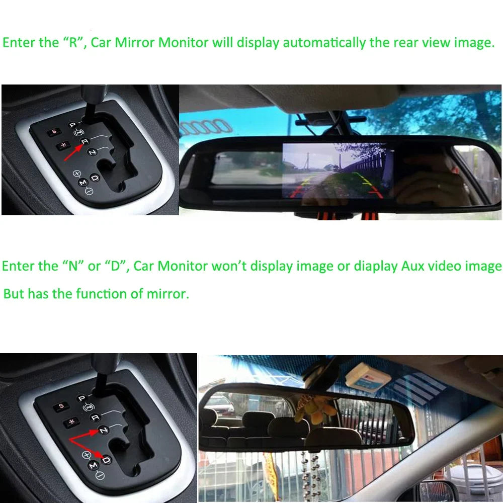 Backup 7 Vision Vehicle Night IR Monitor Rear License Kit Camera Car LED Plate 4.3" Camera Waterproof Mirror View Wireless with Podofo