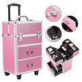 4 Pink Rolling Makeup Rolling Organizer Women, with Extendable Cases, Case Makeup Train for Tier Lockable Case Trays, Cosmetic Cosmetic WRWQ852 Cosmetic Wheels