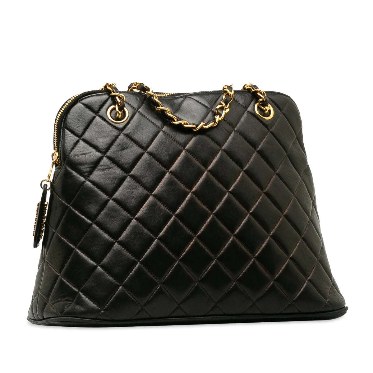 Pre-Owned Dome Leather Chanel Authenticated Quilted Shoulder Bag (Good) Unisex Black Lambskin